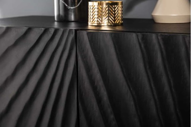 Buffet SCORPION 140 cm – Bois massif de manguier noir, sculpté à la main, piètement doré