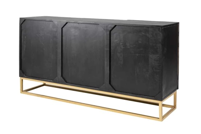 Buffet SCORPION 140 cm – Bois massif de manguier noir, sculpté à la main, piètement doré