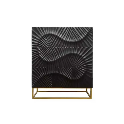 Buffet haut SCORPION 120 cm – Bois massif de manguier noir sculpté à la main, piètement doré 2