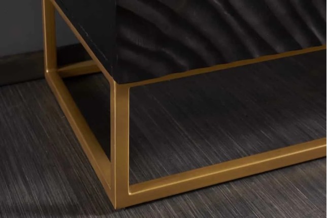 Buffet haut SCORPION 120 cm – Bois massif de manguier noir sculpté à la main, piètement doré