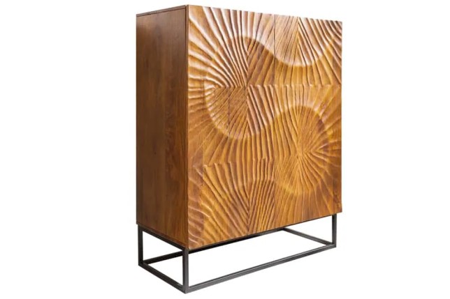 Buffet haut SCORPION 120 cm – Bois massif de manguier brun sculpté à la main, piètement noir