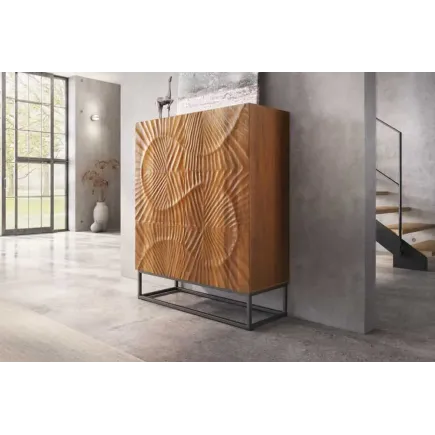 Buffet haut SCORPION 120 cm – Bois massif de manguier brun sculpté à la main, piètement noir