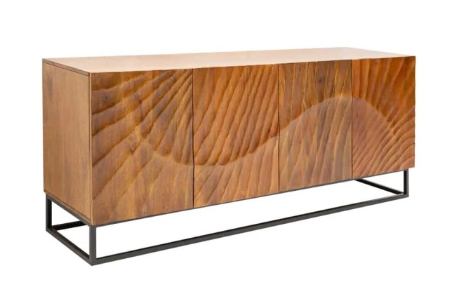 Buffet SCORPION 180 cm – Bois massif de manguier brun sculpté à la main, piètement noir
