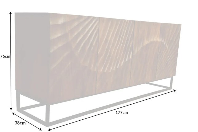 Buffet SCORPION 180 cm – Bois massif de manguier brun sculpté à la main, piètement noir