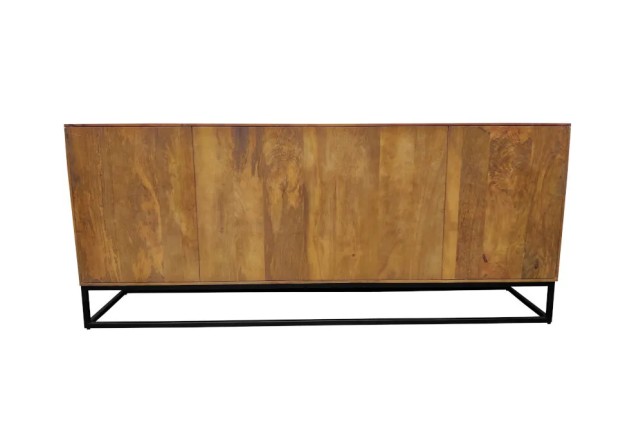 Buffet SCORPION 180 cm – Bois massif de manguier brun sculpté à la main, piètement noir