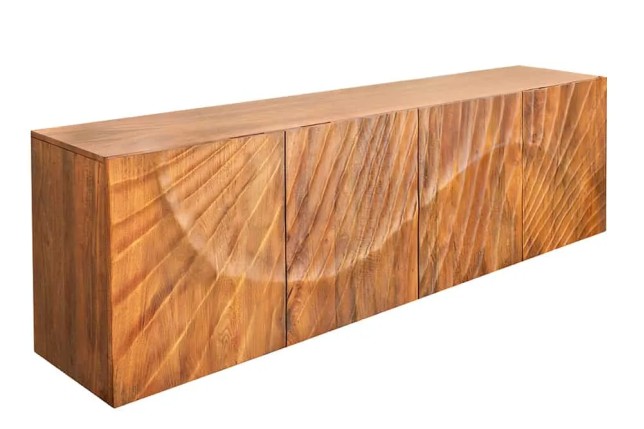 Buffet mural SCORPION 180 cm – Bois massif de manguier brun, façade 3D sculptée à la main