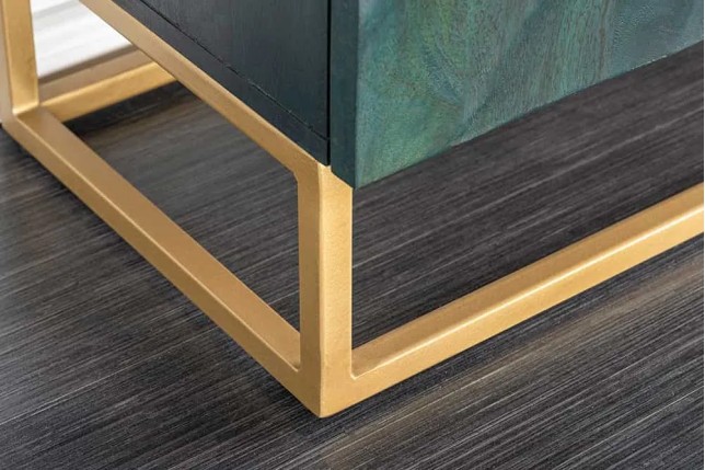 Buffet SCORPION 180 cm – Bois massif de manguier turquoise, détails dorés et façade 3D sculptée