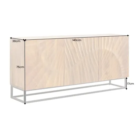 Buffet SCORPION 140 cm – Bois massif de manguier brun, piètement métal noir, façades sculptées 3D