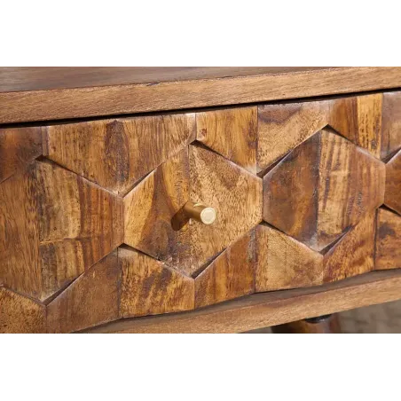 Table basse en bois massif Sheesham MYSTIC salon – 100 cm, finition stone, avec rangements