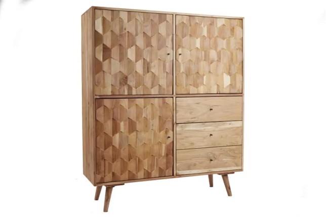 Highboard en bois massif d’acacia MYSTIC salon – 140 cm, finition naturelle avec 3D surface artisanale