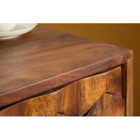Table d’appoint / chevet en bois massif Sheesham MYSTIC LIVING – 60 cm, finition stone avec surface 3D artisanale