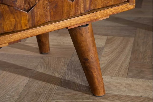 Table d’appoint / chevet en bois massif Sheesham MYSTIC LIVING – 60 cm, finition stone avec surface 3D artisanale