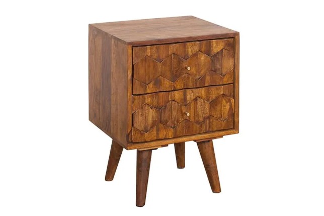 Table d’appoint / chevet en bois massif Sheesham MYSTIC LIVING – 60 cm, finition stone avec surface 3D artisanale