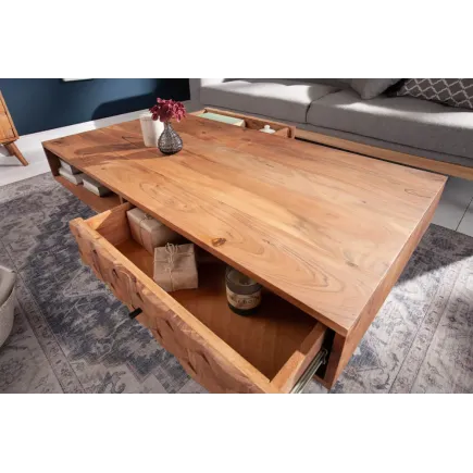 Table basse en bois massif MYSTIC salon 100 cm – Naturel Akazie avec rangement 2