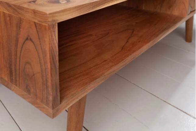 Table basse en bois massif MYSTIC salon 100 cm – Naturel Akazie avec rangement