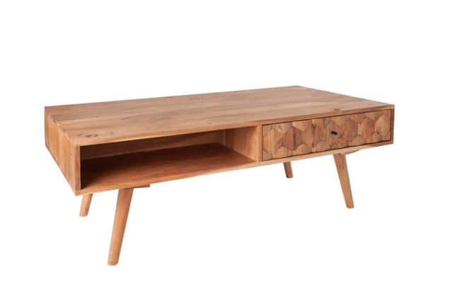 Table basse en bois massif MYSTIC salon 100 cm – Naturel Akazie avec rangement