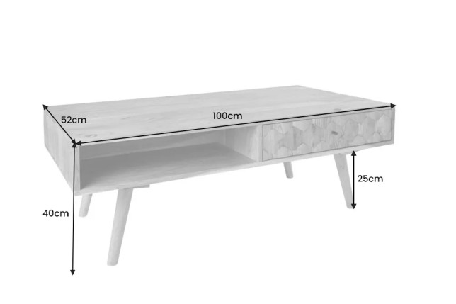 Table basse en bois massif MYSTIC salon 100 cm – Naturel Akazie avec rangement