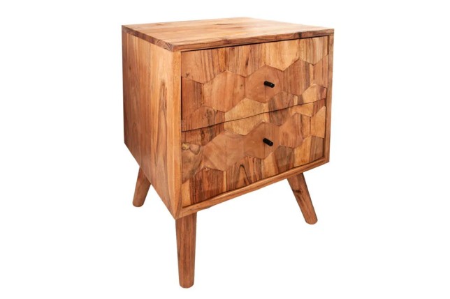 Chevet MYSTIC LIVING 60 cm en bois massif d’acacia – Naturel 3D avec rangement