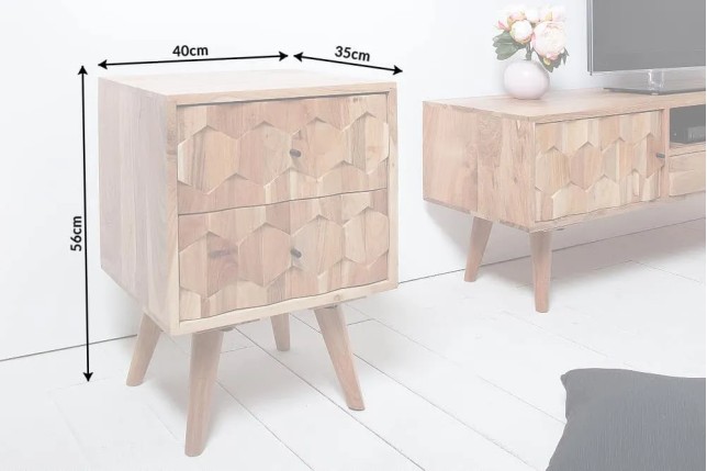 Chevet MYSTIC LIVING 60 cm en bois massif d’acacia – Naturel 3D avec rangement