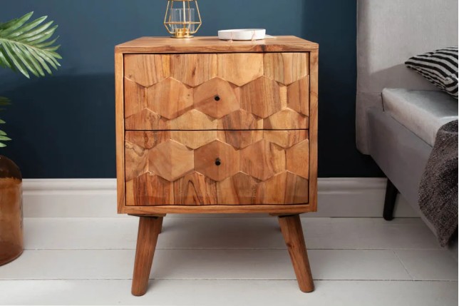 Chevet MYSTIC LIVING 60 cm en bois massif d’acacia – Naturel 3D avec rangement