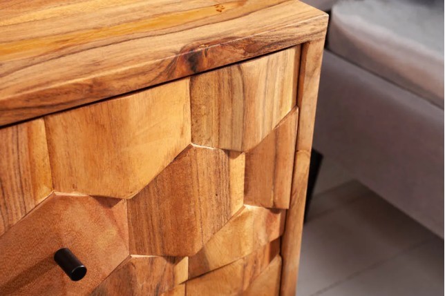 Chevet MYSTIC LIVING 60 cm en bois massif d’acacia – Naturel 3D avec rangement