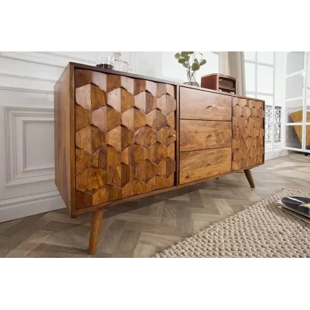 Buffet MYSTIC LIVING 145 cm en bois massif Sheesham – Finition stone avec rangement