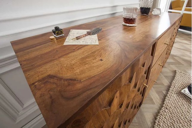 Buffet MYSTIC LIVING 145 cm en bois massif Sheesham – Finition stone avec rangement