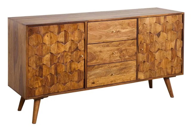 Buffet MYSTIC LIVING 145 cm en bois massif Sheesham – Finition stone avec rangement