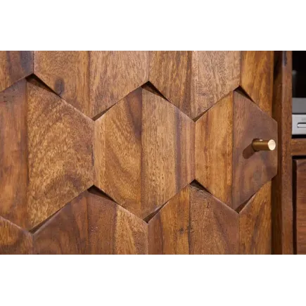 Meuble TV MYSTIC salon 140 cm en bois massif Sheesham – Finition stone 3D 2