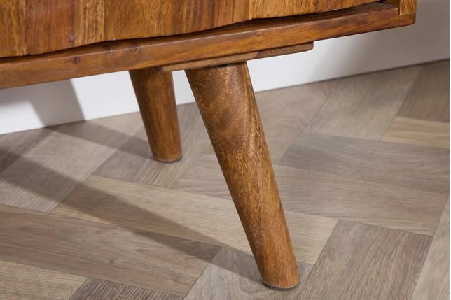 Meuble TV MYSTIC salon 140 cm en bois massif Sheesham – Finition stone 3D