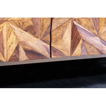 Sideboard en bois massif Sheesham 145 cm – Design 3D artisanal & pieds métal doré mat