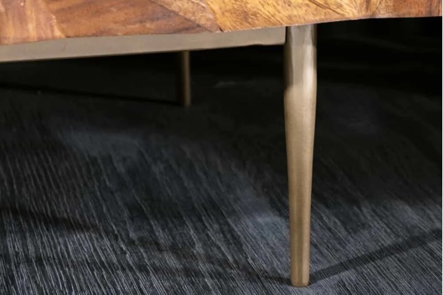 Sideboard en bois massif Sheesham 145 cm – Design 3D artisanal & pieds métal doré mat