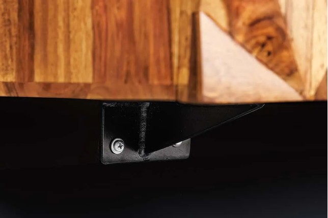 Meuble TV suspendu en bois massif Sheesham 160 cm – Design 3D artisanal & poignées doré mat