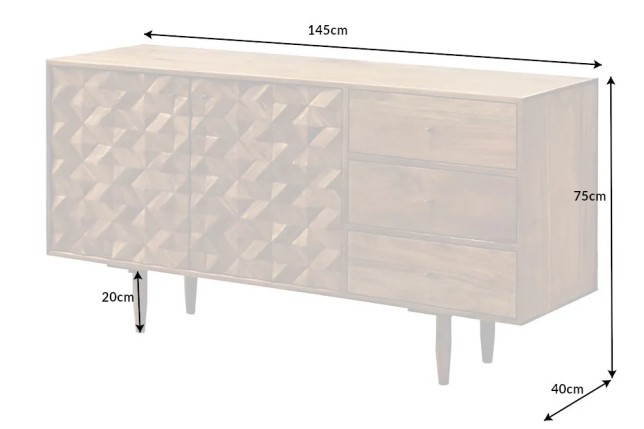 Buffet en bois massif d'acacia 145 cm – Finition miel, design rétro & poignées dorées