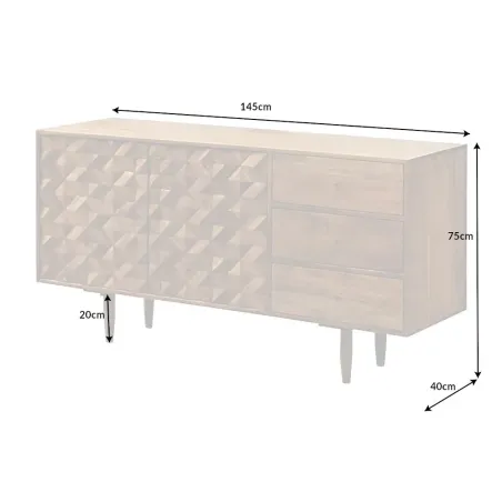 Buffet en bois massif d'acacia 145 cm – Finition miel, design rétro & poignées dorées