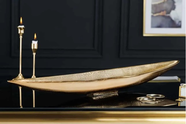 Coupe décorative GOLD LEAF 80 cm – Aluminium doré antique, fabrication artisanale