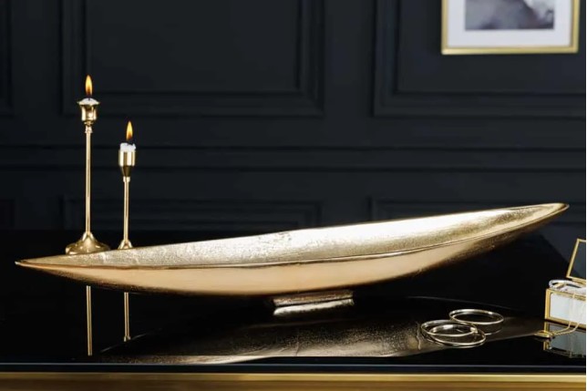 Coupe décorative GOLD LEAF 80 cm – Aluminium doré antique, fabrication artisanale
