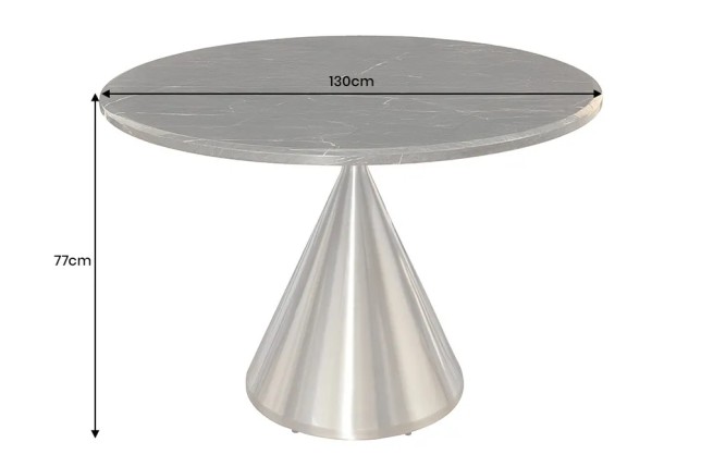 Table ronde ELEGANCIA 130 cm – Plateau en marbre noir et pied colonne en acier chromé