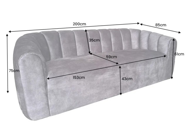 Canapé 3 places BABYLON 200 cm – Velours champagner beige avec surpiqûres décoratives