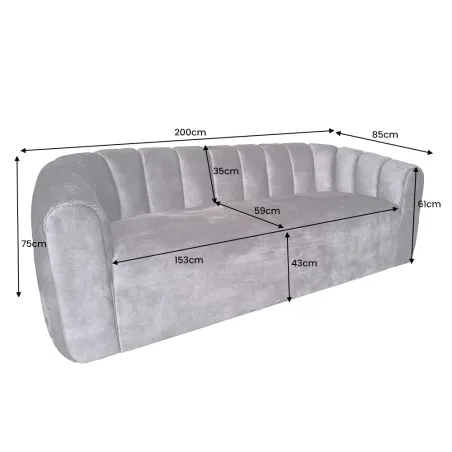 Canapé 3 places BABYLON 200 cm – Velours champagner beige avec surpiqûres décoratives