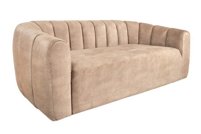 Canapé 3 places BABYLON 200 cm – Velours champagner beige avec surpiqûres décoratives
