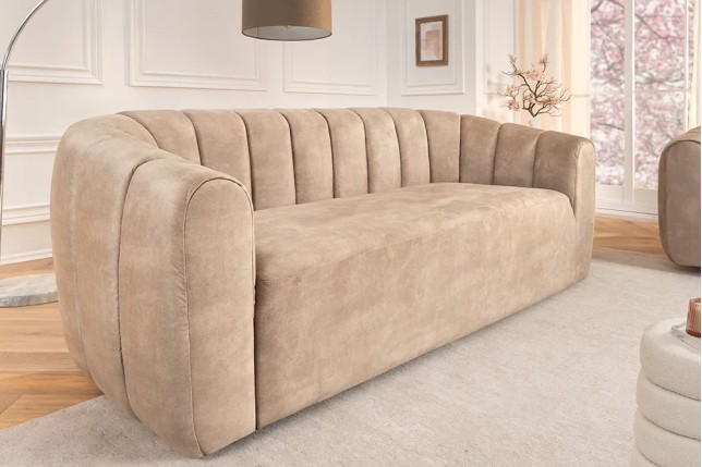 Canapé 3 places BABYLON 200 cm – Velours champagner beige avec surpiqûres décoratives