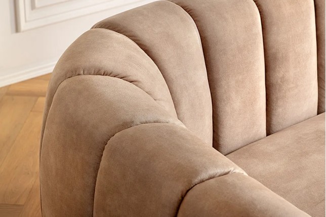 Canapé 3 places BABYLON 200 cm – Velours champagner beige avec surpiqûres décoratives