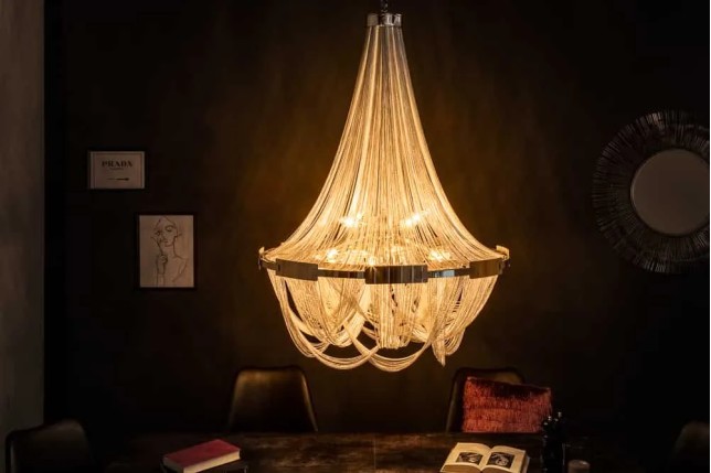 Lustre ROYAL XL 70 cm – Suspension argentée en chaînes métalliques, 6 ampoules E14