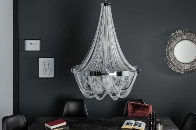 Lustre ROYAL XL 70 cm – Suspension argentée en chaînes métalliques, 6 ampoules E14