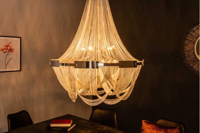Lustre ROYAL XL 70 cm – Suspension argentée en chaînes métalliques, 6 ampoules E14