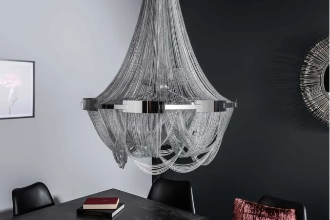 Lustre ROYAL XL 70 cm – Suspension argentée en chaînes métalliques, 6 ampoules E14