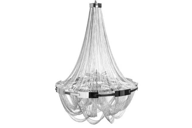 Lustre ROYAL XL 70 cm – Suspension argentée en chaînes métalliques, 6 ampoules E14