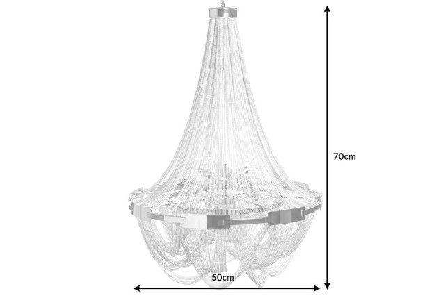 Lustre ROYAL XL 70 cm – Suspension argentée en chaînes métalliques, 6 ampoules E14