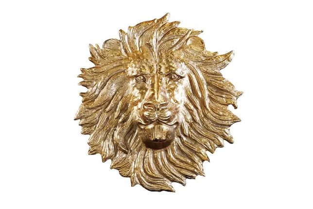 Décoration murale WILDLIFE LION 35 cm – Sculpture tête de lion dorée en métal, handmade